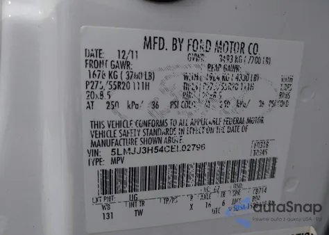 2012 Lincoln Navigator L z USA, uszkodzony, nr VIN 5LMJJ3H54CEL02796